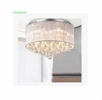 

Round crystal bedroom Ceiling lamp warm romantic room lamp brushed fabric study ceiling lighting LED aisle Ceiling light