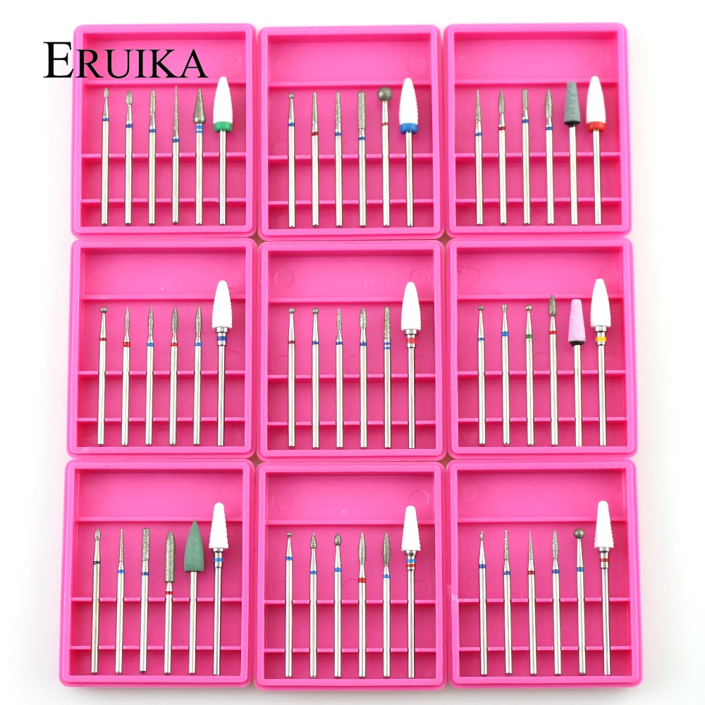 

ERUIKA 6pcs Ceramic Diamond Nail Drill Set Milling Cutter for Manicure Rotary Burr Clean Bits Electric Machine Art Accessory