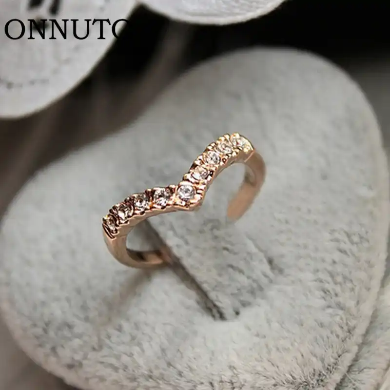 Flash Deals Classic V Shaped Design Crystal Inlaid Little Finger Ring Gold Color Tail Ring Korea Jewelry Engagement Rings Aliexpress