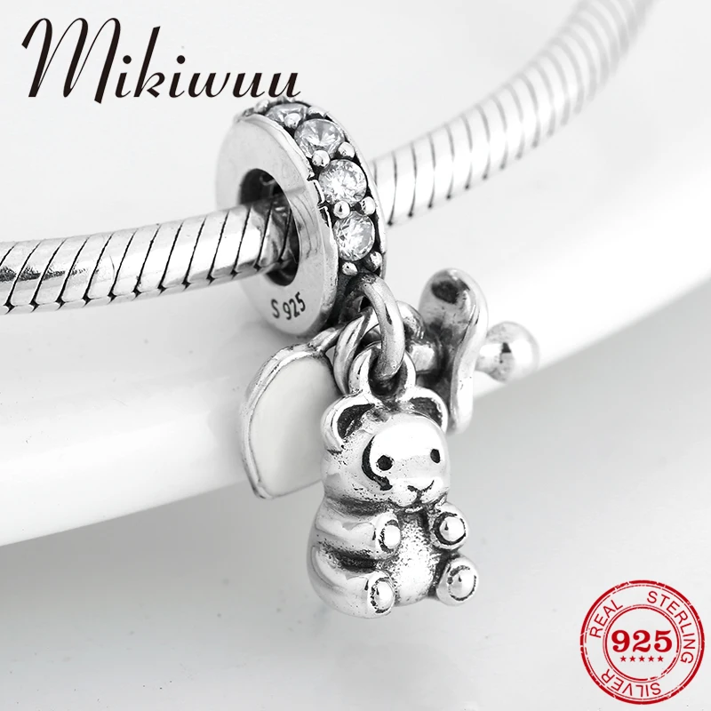 

925 Sterling Silver baby bear and Baby pacifier charms fine CZ Pendants Beads Fit Original Pandora Charm Bracelet Jewelry making