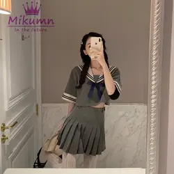 Японская школьная форма для Для женщин и девочек Милая рубашка в морском стиле, топы + Высокая Талия плиссированная юбка комплекты Косплэй