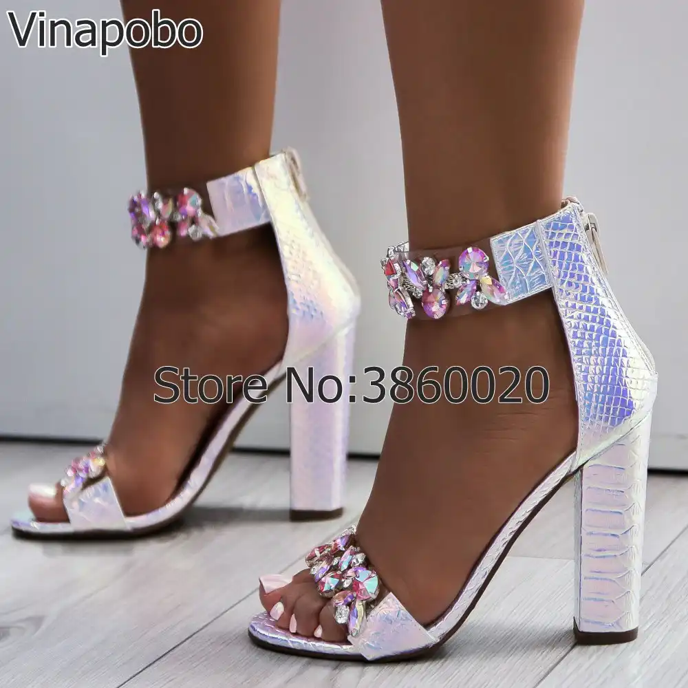 rhinestone thick heels
