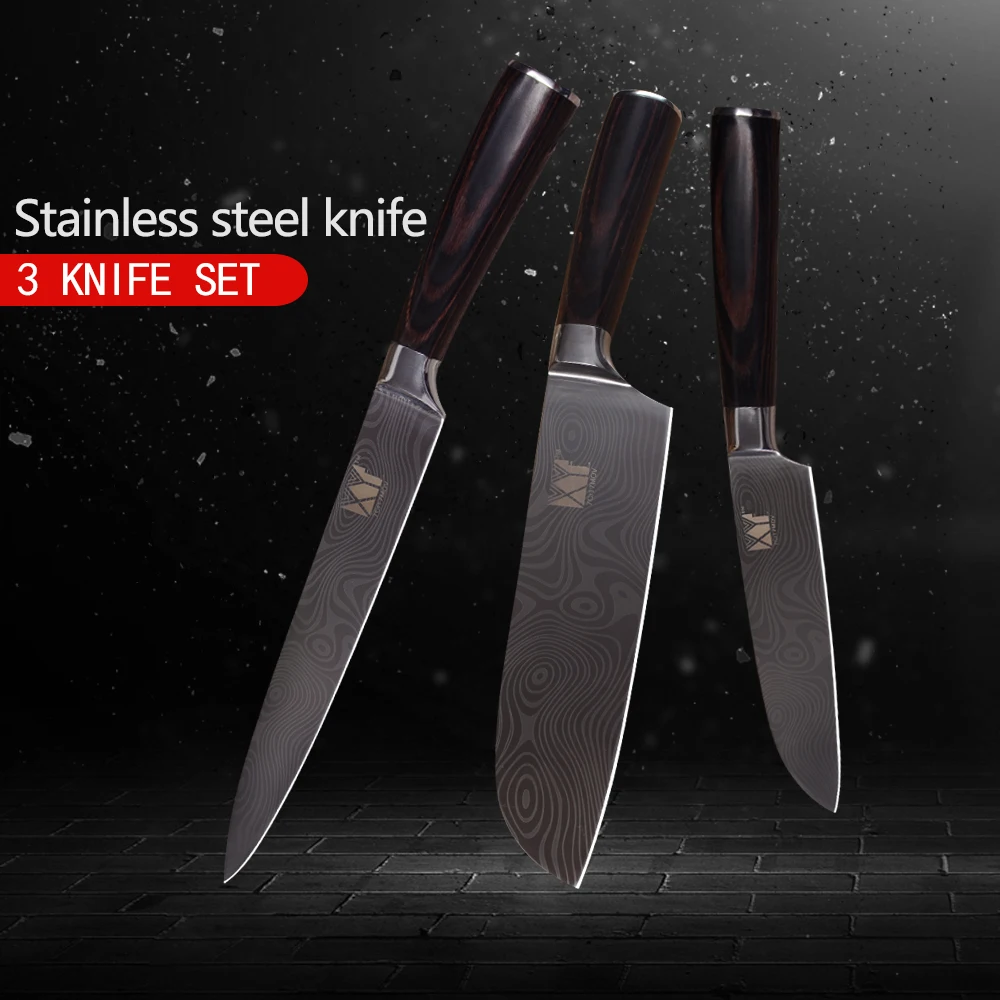 

XYj Kitchen Knives 3Pcs Set 3.5, 5, 5, 7, 8, 8 inch Japanese Style Cooking Tools High Carbon 7Cr17Mov Stainless Steel Knives