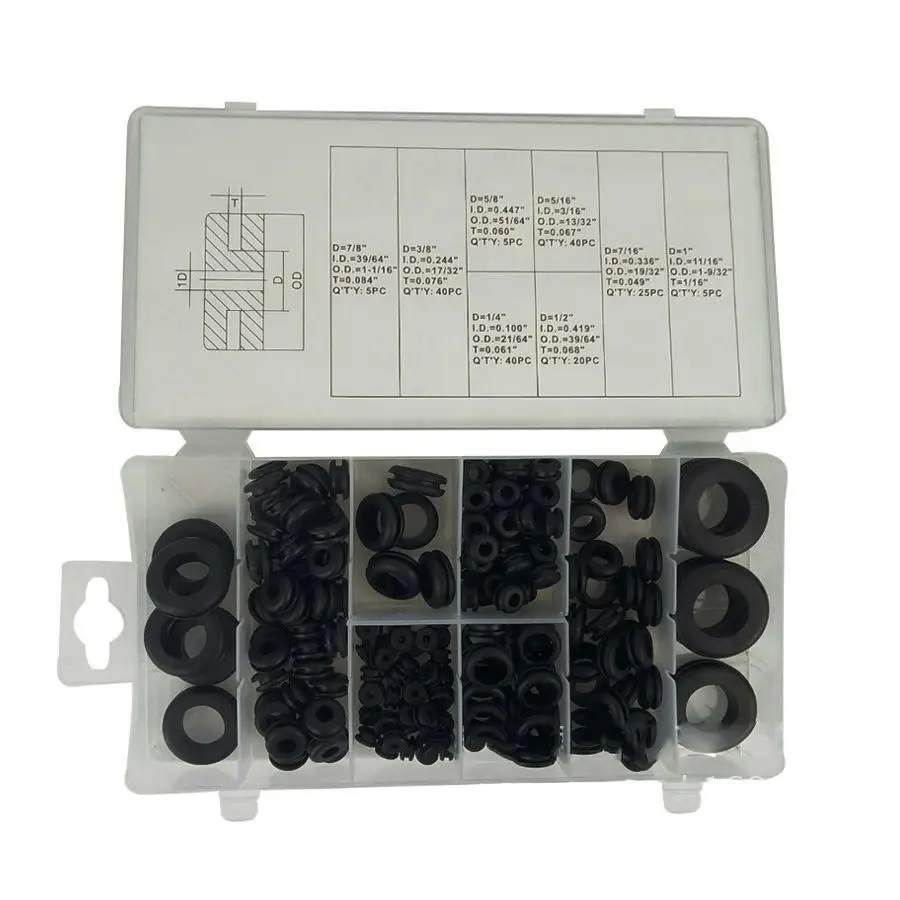 

SHGO-180 Pcs Round Rubber Grommet Assortment Set: Electrical Conductor Gasket Ring Tool for Cables, Plugs & Wires