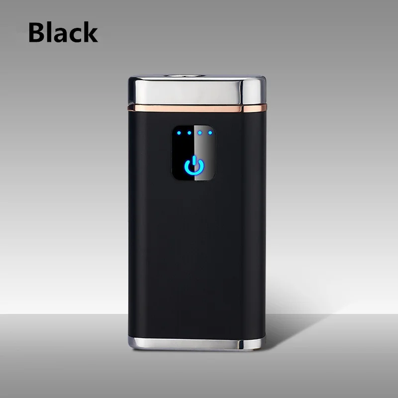 Power bank двойная дуговая зарядная зажигалка с яркий фонарик с блоком питания usb многофункциональный датчик отпечатков пальцев - Цвет: Black