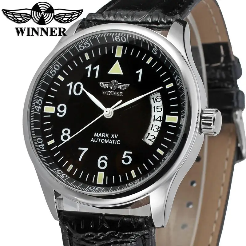 

WRG8024M3S2 Winner new Automatic men black color dress watch factory company black leather strap shipping free with gift box