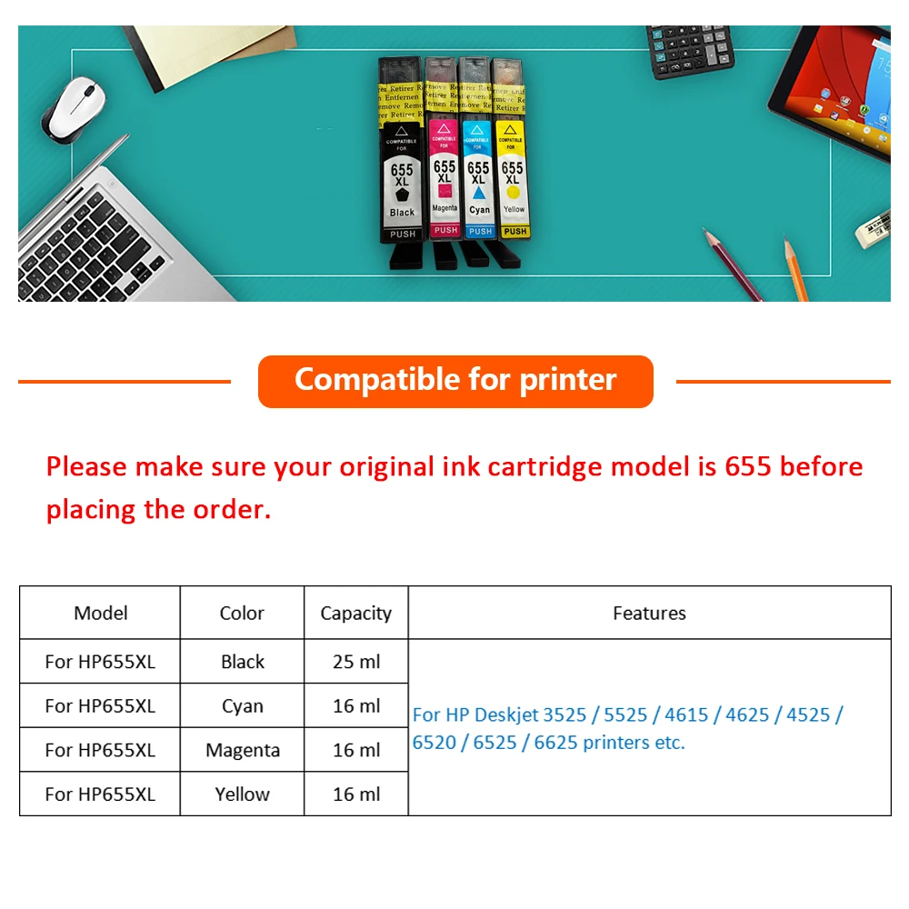 Hisaint для HP 655 популярный картридж принтера hp совместимый с deskjet 3525 5525 4615 4625 4525 6520