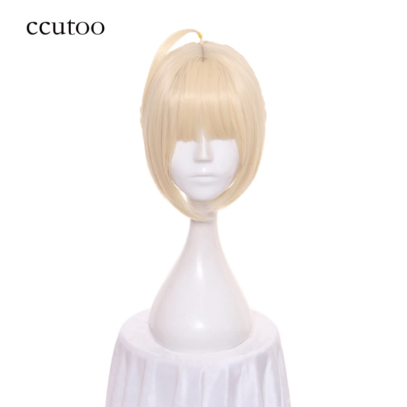 

ccutoo Fate/stay night Arturia Pendragon Saber Blonde Beige Short Flat Bangs Styled Synthetic Wig Heat Resistance Cosplay Wig