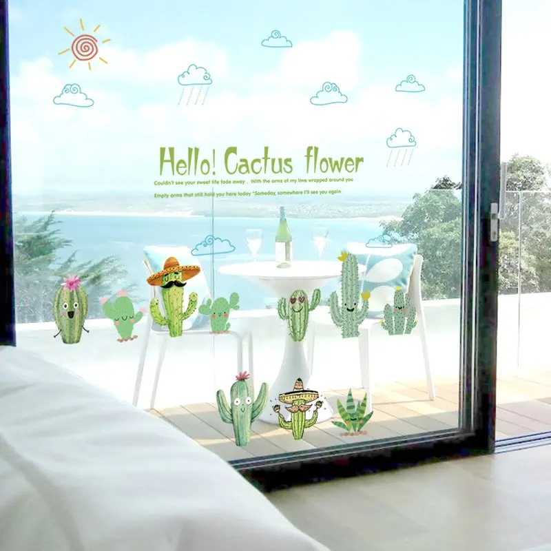 

Cactus Creative Bedroom Window Furniture Self adhesive Removable DIY Wall Stickers Waterproof Decoration Decals Mural Poster