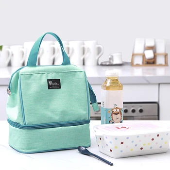 

Travel Double layer Lunch Bags Thermal Insulation Cooler Pouch Food Fresh Keeping Fruit Bento Picnic Drink Cold Organizer Tote
