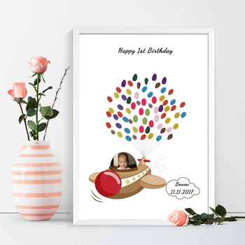 

Personalized Custom Name Date And Photo Airplane Fingerprints Signature DIY Guest Book Baby Shower Baptism Kids' Birthday Gift