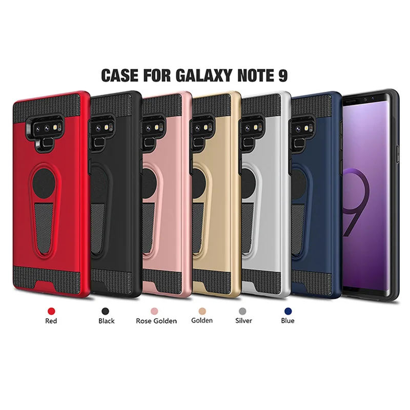 

For Samsung Galaxy Note 9 Case TPU+PC 2 in 1 Hybrid Heavy Duty Back Cover with Kickstand Build in Absorption Magnetic Design