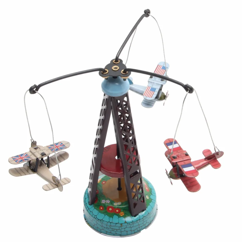 Vintage Wind Up Rotating Airplane Carousel Clockwork Toy Collectible