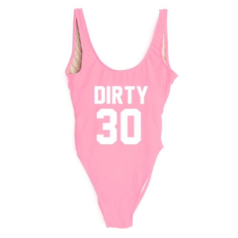 

One Piece Swimsuit Women Swimwear DIRTY 30 Letter Print Bathing Suit High Cut Monokini Black Summer Beach Wear mayo Plus Size
