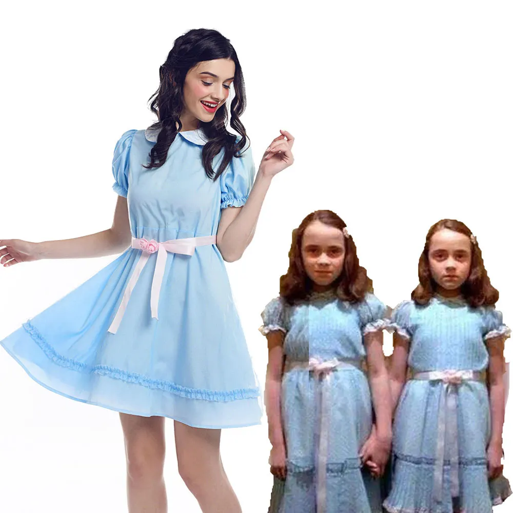 

Adult Kids The Shining Grady Twin Lisa and Louise Girl Party Lolita Dress Cosplay Costume Halloween