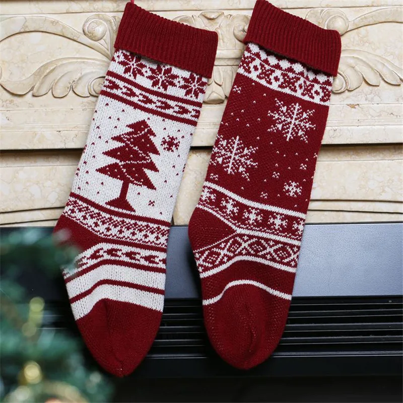 Чаочжу цельнокроеное платье Рождественская елка праздники, вязаные носки повесить носки в подарок Рождество присутствует белый красный