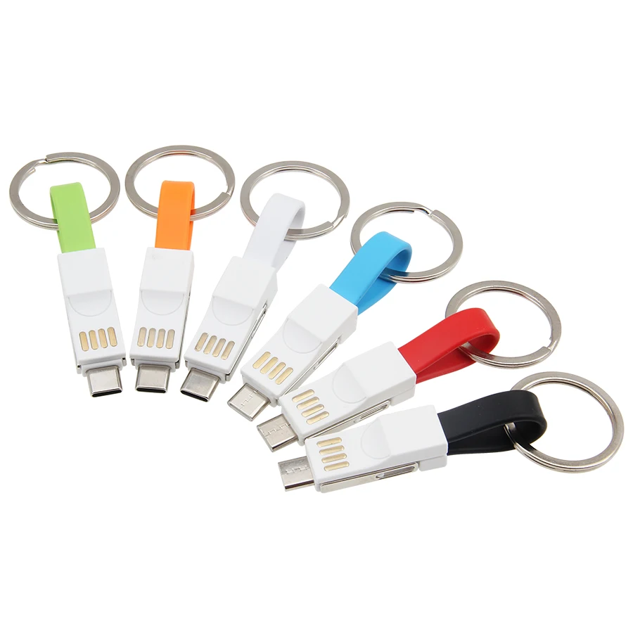 

10cm 3 in 1 USB Cable Micro USB Type C 8Pin Cable For iPhone XR X Samsung Huawei 2A Mini Keychain Charger Charging Cables