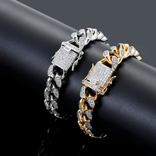 Медные CZ кубинские звенья браслеты 14 мм Широкие мужские яркие украшения B024