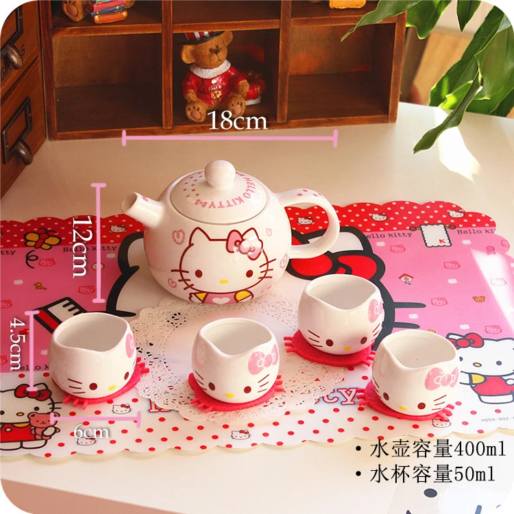 Hello kitty Jindezhen мультфильм керамический s керамический чайник превосходит Восхитительный Прекрасный Кот Набор фарфорового чайника самовар 5 шт