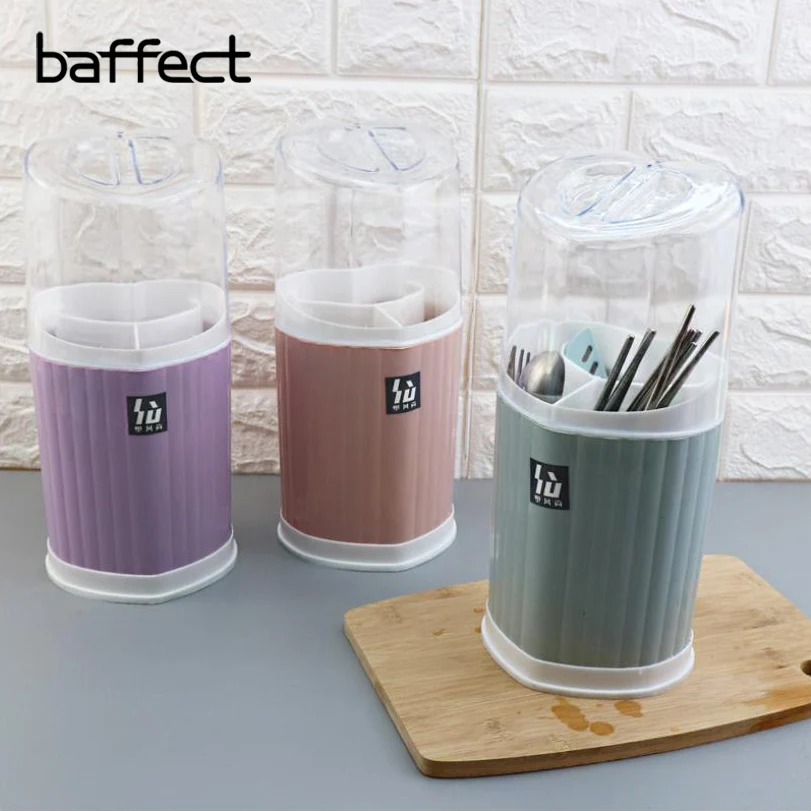 

Baffect Tableware Knife Fork Spoon Organizer Storage Box Drain Rack Kitchen Organiser Holder Storage Rack With Dust-proof Lid