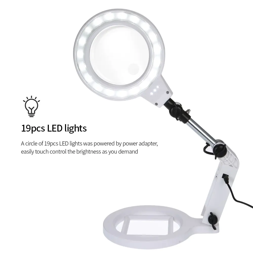 

Handheld Portable Foldable Lamp Illuminated Magnifier 2X 5X Magnifying Table 22 LED Lights Loupe Magnifier Screen