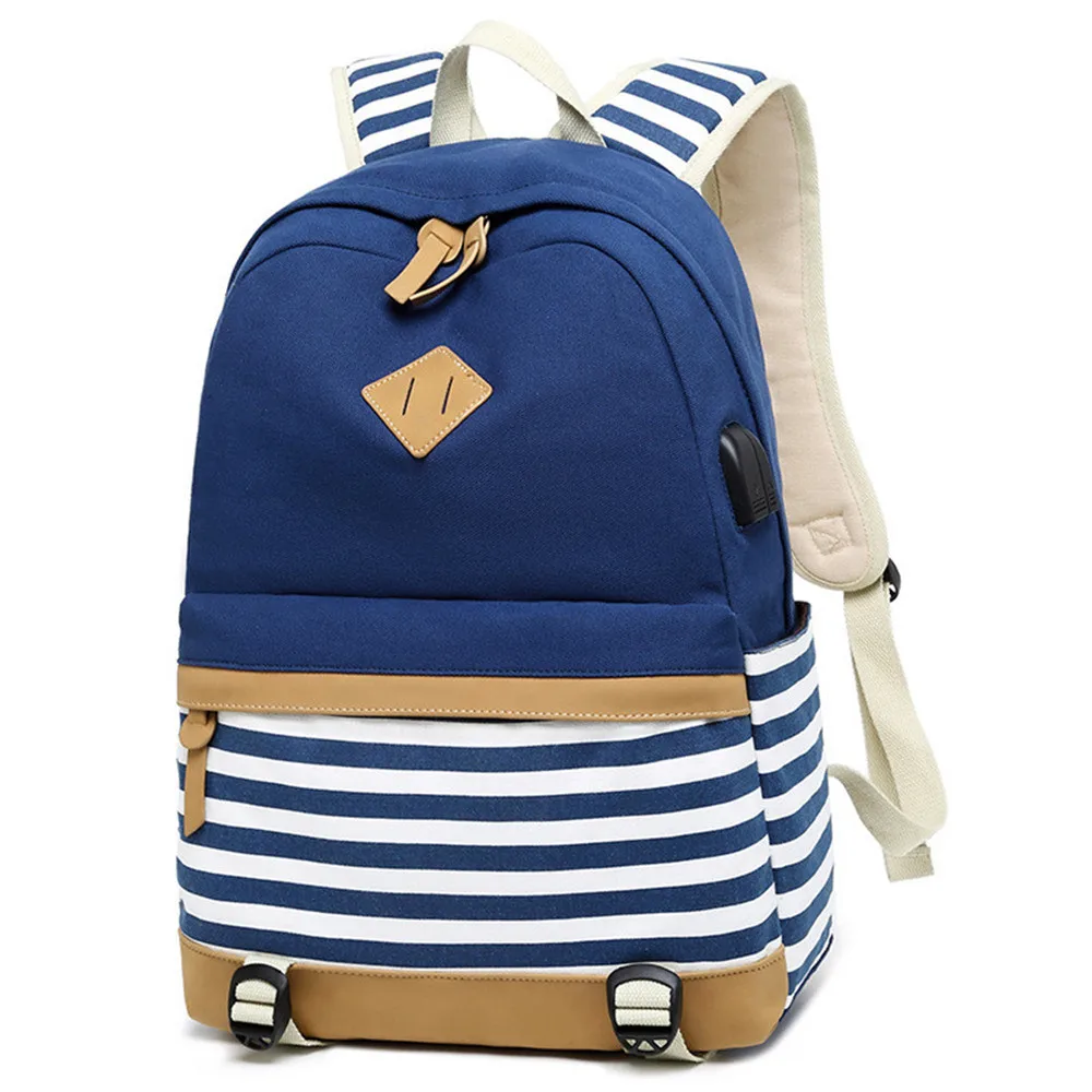  Hot Sale Canvas Backpack Women School Bags for Girls Large Capacity USB Charge Laptop Backpack Trav