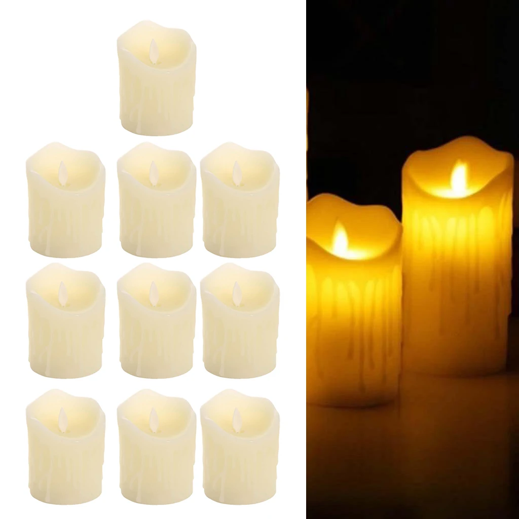 10pcs Flickering Flames Candles Realistic LED Candle Dancing Flame Light Indoor and Outdoor Battery Operated Wedding Party Decor