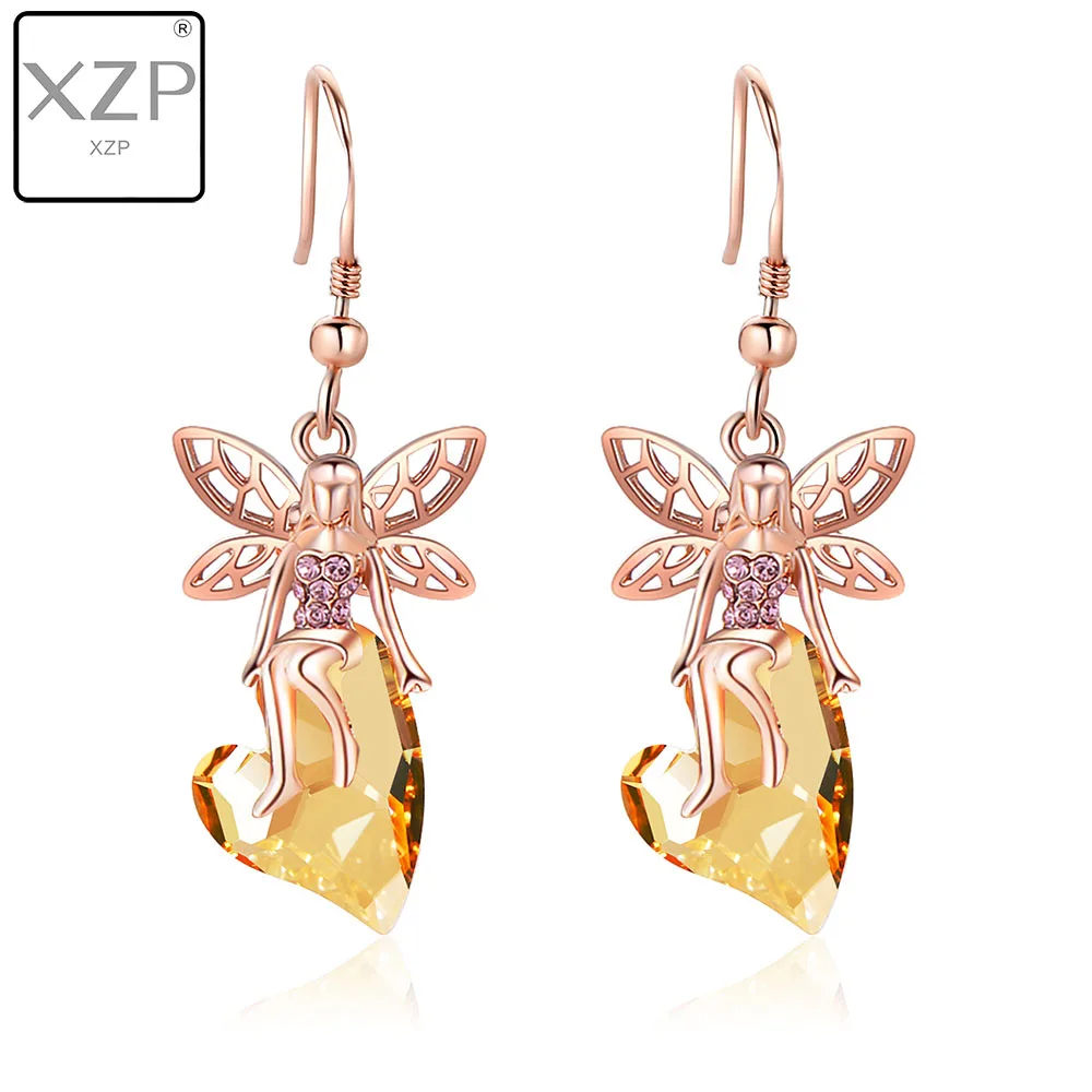 

XZP Fairy Earrings For Women Big Austrian Drop Earrings Bohemia Fashion Jewelry Trendy Crystal Long Dangle S925 Silver Earrings