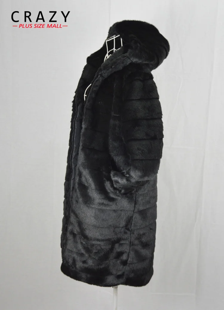 Новинка X-Long 90 см размера плюс женская одежда 4XL 5XL зимняя шуба из искусственного меха норки с капюшоном Роскошные шубы из искусственного меха