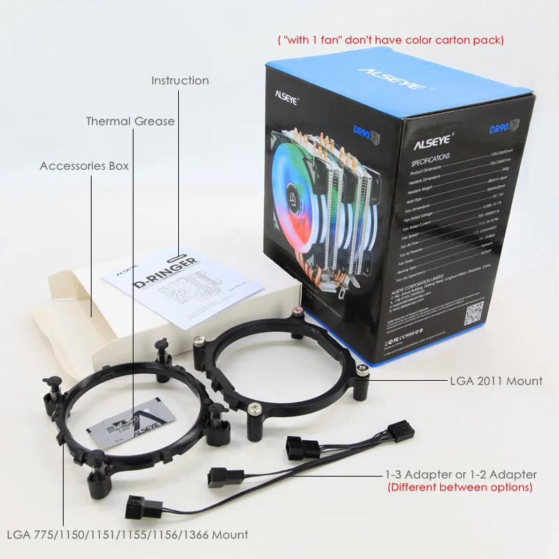 Alseye Dr-90 Cpu Cooler Heatpipe com Rgb 4pin Cpu Ventilador Cpu Refrigeração Nova Chegada Suporte Lga775 115x 1200 1366 2011 de Alta Qualidade Ventiladores e resfriadores - Imagem 6