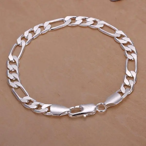 Высокое качество 925 штампованный посеребренный мужской модный ювелирный набор 8 мм плоская Фигаро цепочка ожерелье и браслет 2 шт набор мужской bijoux - Окраска металла: Bracelet
