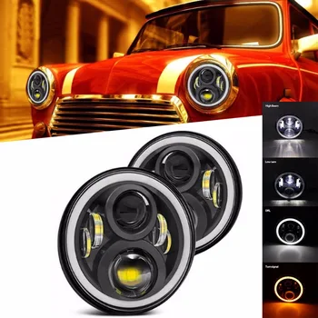 

High quality 7 Inch Round Halo Led Headlight for Jeep Wrangler Unlimited JK 7" DRL Angle Eyes led Motorbike Projector headlamp