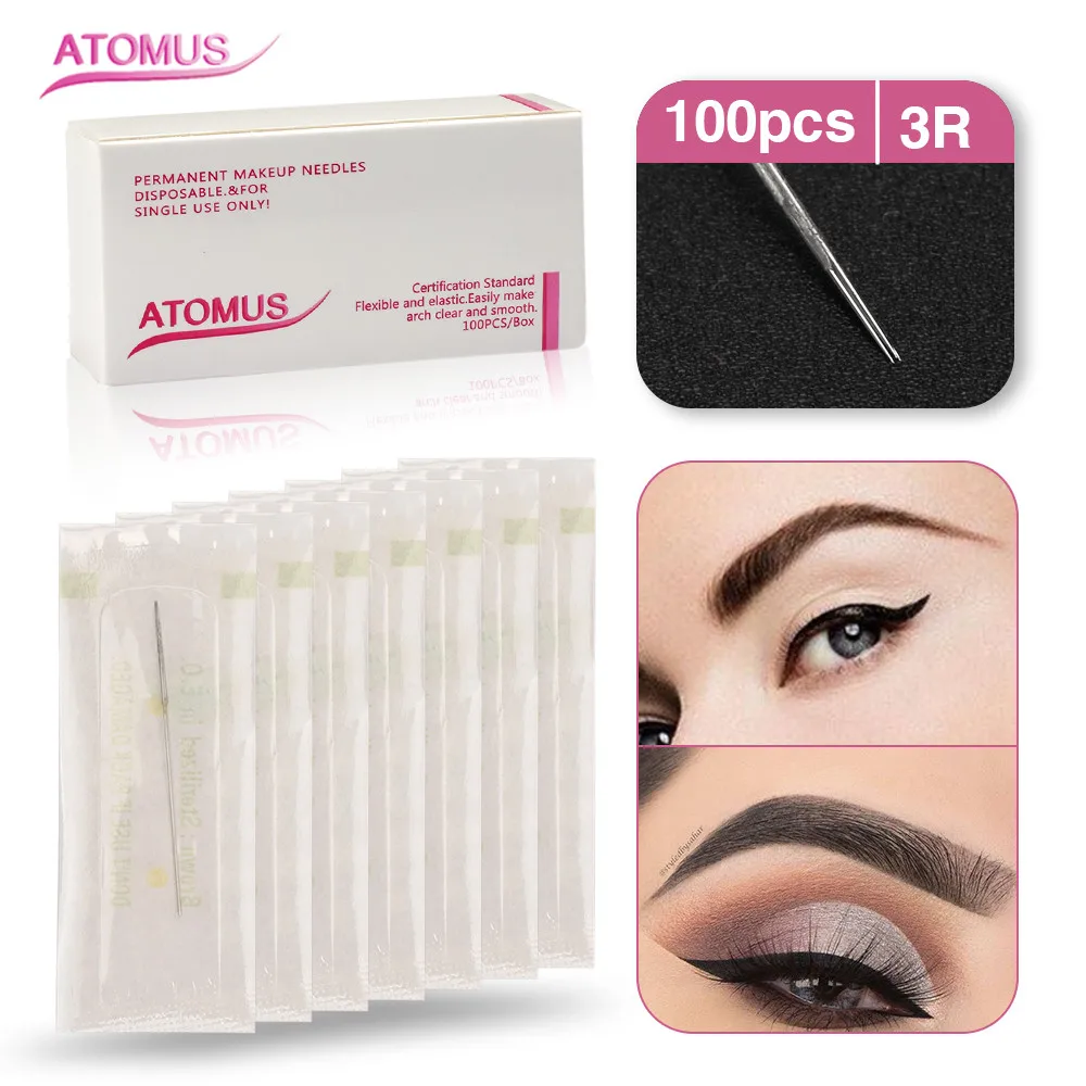 100pcs/Lot 3R Makeup Eyebrow Needles Sterilized Permanent Tattoo Needle For | Красота и здоровье