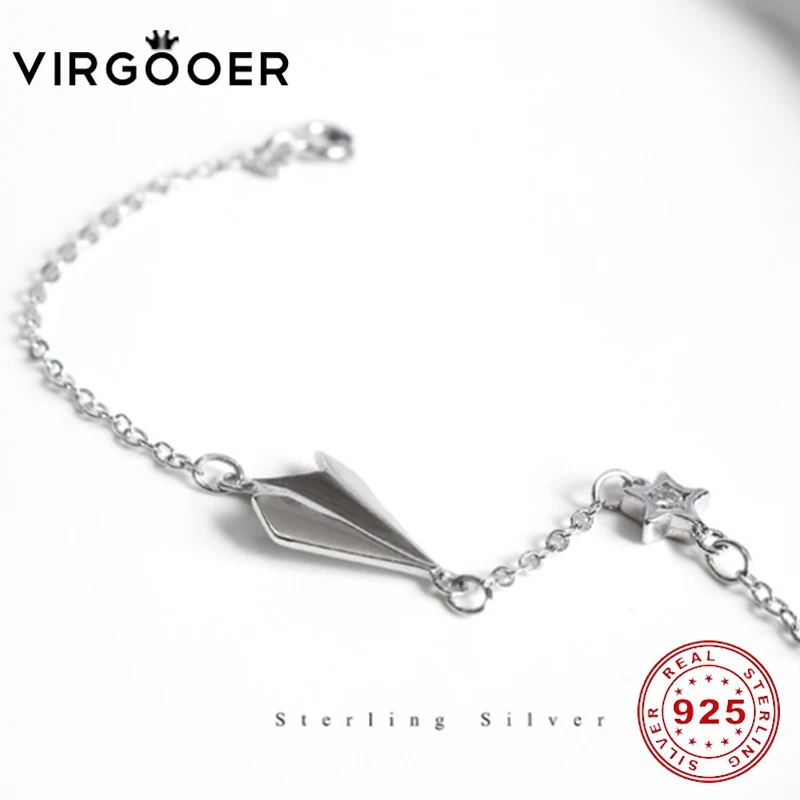 Virgooer 100% 925 пробы Серебряный корейский стиль простой бумажный самолет темперамент