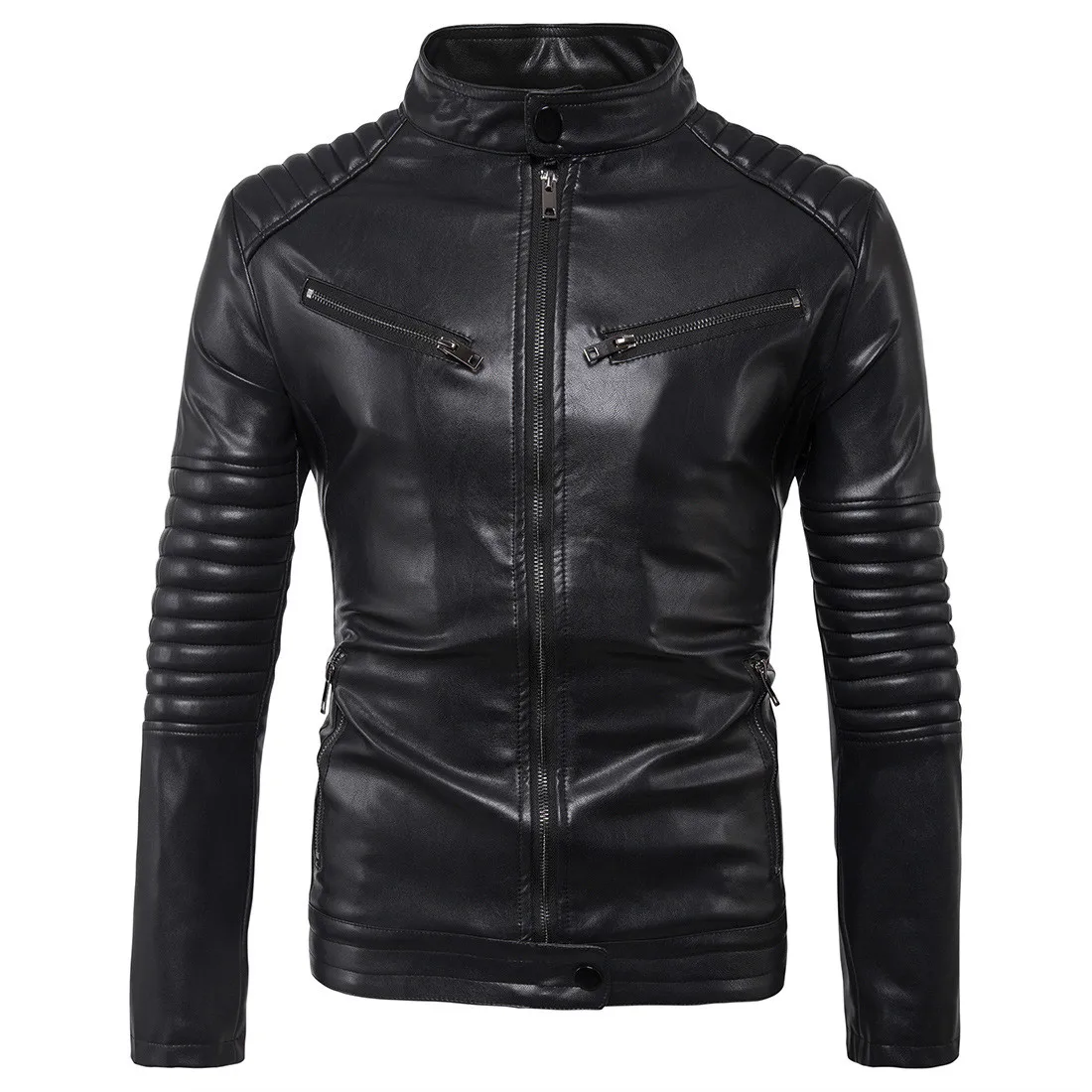 Mens Faux Leather Coats Motorcycle Slim Fit Autumn Winter Bomber Leather Jacket Men Stand Collar 