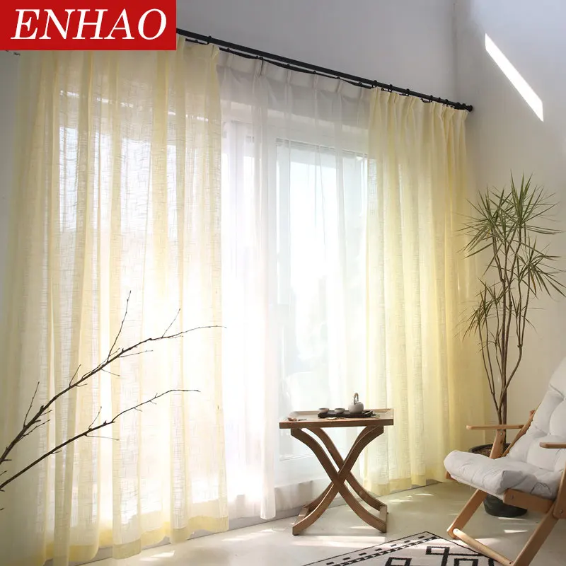 Японские тюлевые шторы ENHAO для гостиной, спальни, кухни, тюлевые оконные шторы из вуали, сплошные оконные шторы, драпированная дверь