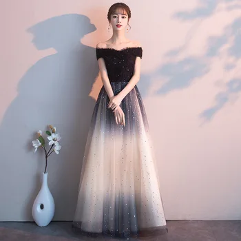 

New Black Star Sky Evening Dresses Long Female Celebrity Temperament Host Skirt Vintage Elegant Cheongsam High Quality Qipao