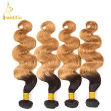 HairUGo Hair Pre-colored 4Bundles Body Wave Hair #1B/27 Color 2Tone Omber 100% Brazilian Human Hair Extensions