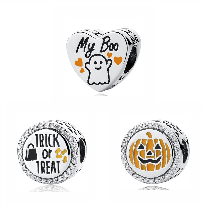 

Оригинальный 100% 925 стерлингового серебра очарование бисера My Boo Тыква Подвески Хэллоуин конфеты, соответственные Пандоре обаятельные браслеты для женщин, сделай сам, ювелирное изделие