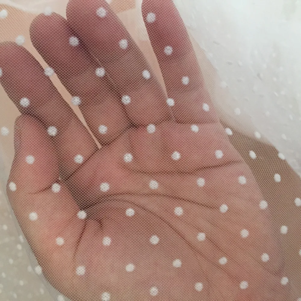 

67" 170cm width,5yards/lot , off-white flocked dot mesh tulle, spot grid mesh net soft tissue fabric, wedding dress, veil, tutu