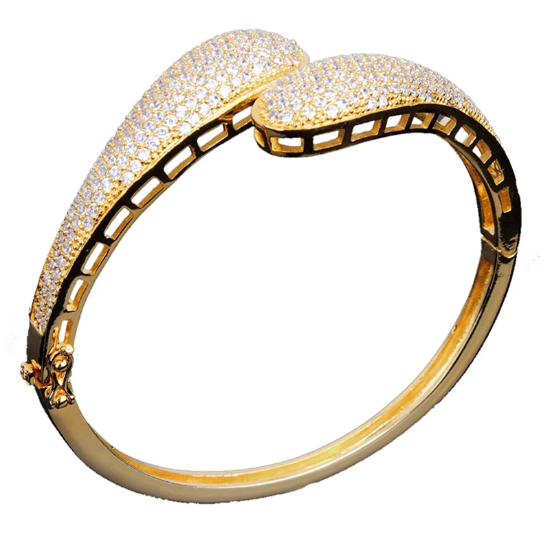 

New Arrivals Women Trendy White Color Top Grade Cubic Zircon Pave Setting Luxury Wedding Bangle Bridal Jewelry Free Shipping