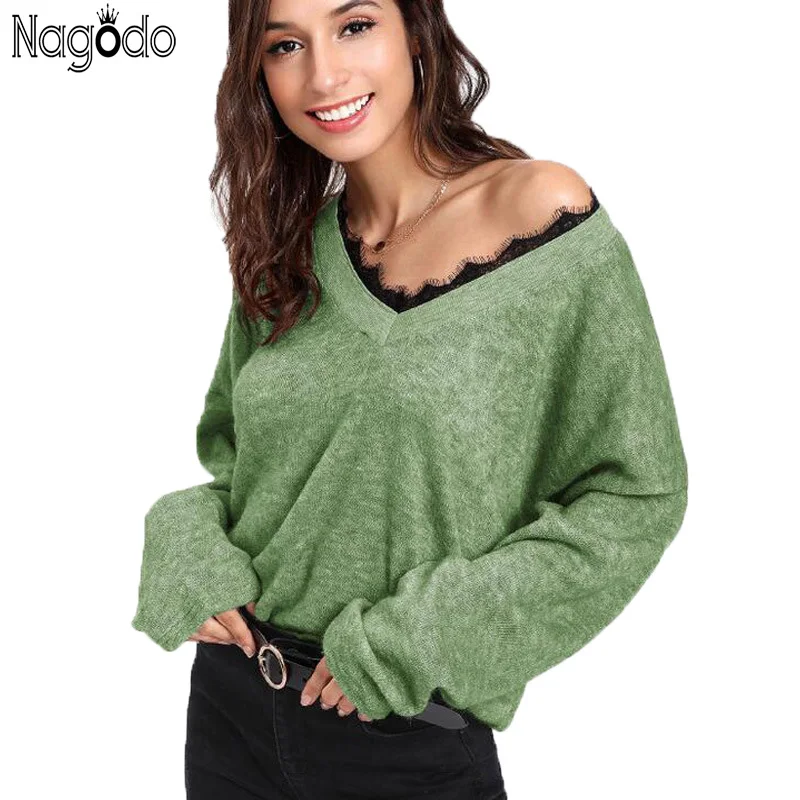 Nagodo Cashmere Sweater Women 2019 New Sweet Knit Pullovers Casual V-neck Off Shoulder Lace Side Sweaters Mujer Pull Femme Nagodo Cashmere Sweater Women 2019 New Sweet Knit Pullovers Casual V-neck Off Shoulder Lace Side Sweaters Mujer Pull Femme