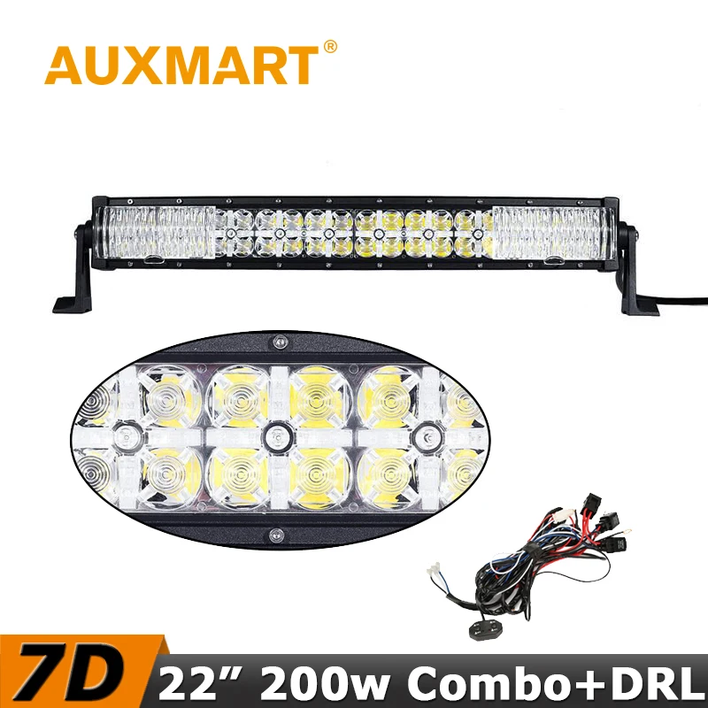 

Auxmart 7D Car LED Light Bar 22" 200w CREE Chips Offroad Driving 12V 24V Combo Beam Fit RZR Pickup Truck ATV SUV Barra 4WD 4x4