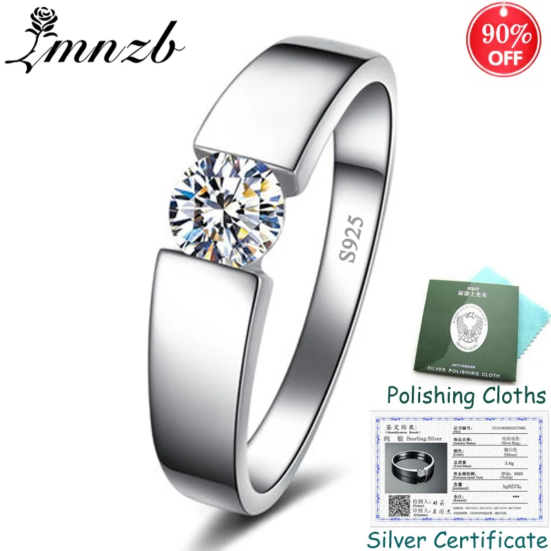 

95% OFF! Sent Certificate! Original 925 Solid Silver Rings Round Solitaire Cubic Zircon Wedding Rings for Women and Men ZSRD10