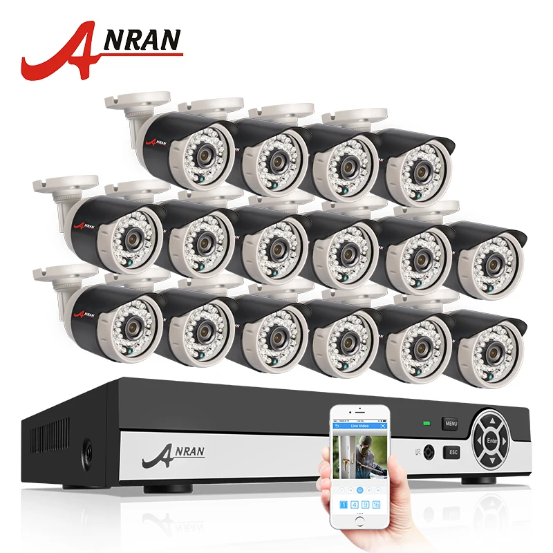 ANRAN 16CH CCTV Camera System 1080N Output HDMI DVR 720P 1800TVL IR Outdoor Home Security Camera Video Surveillance Kits