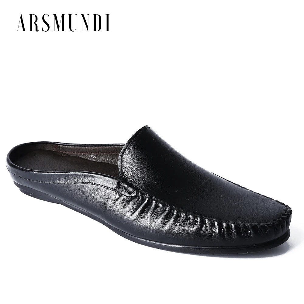 

Men Genuine Leather Slipper Shoes Hand Sewing Rubber Sole Sandals