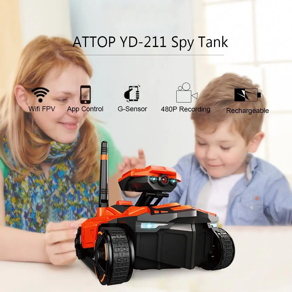 Радиоуправляемый танк с HD камерой ATTOP YD-211 Wifi FPV 0.3MP камера приложение пульт дистанционного управления Танк радиоуправляемая игрушка управление телефоном светодиодная модель робота подарки на Рождество