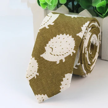 

Men Slim FlaxTie Casual Cotton Linen NeckTie Hedgehog Boat Bear Whale Ties Student Skinny Designer Narrow