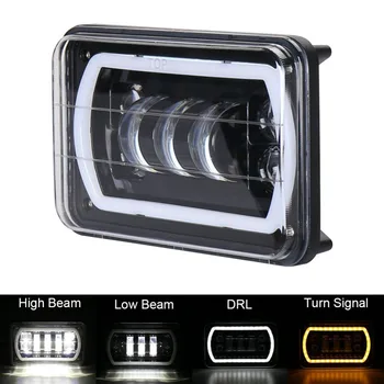

4X6 Car Led Headlight Square Light White Halo DRL Amber Turn Signal Sealed high/low Beam Replacement For Ford Trucks Offrord