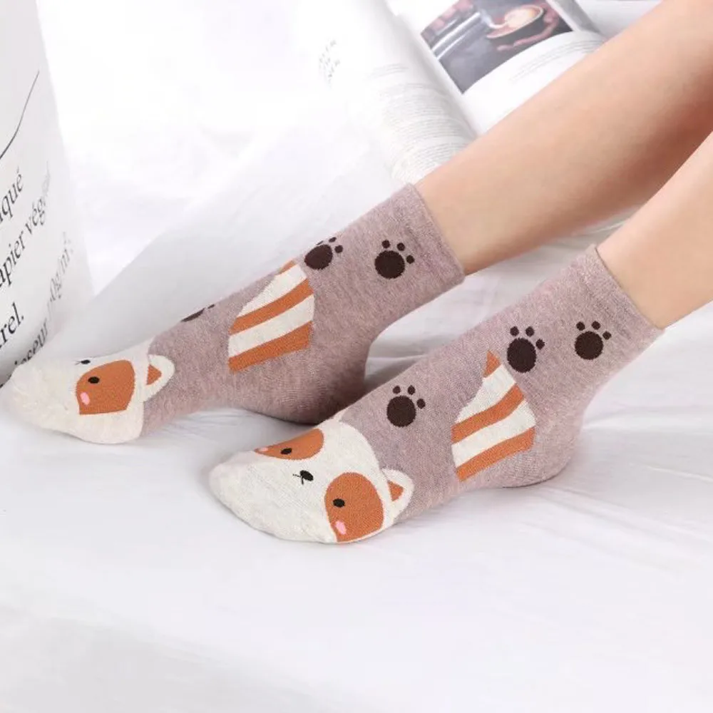 Милые хлопковые носки с животными для женщин Kawaii Cat Dog короткие носки женские повседневные Мягкие Дышащие хлопчатобумажные забавные носки* 0,8